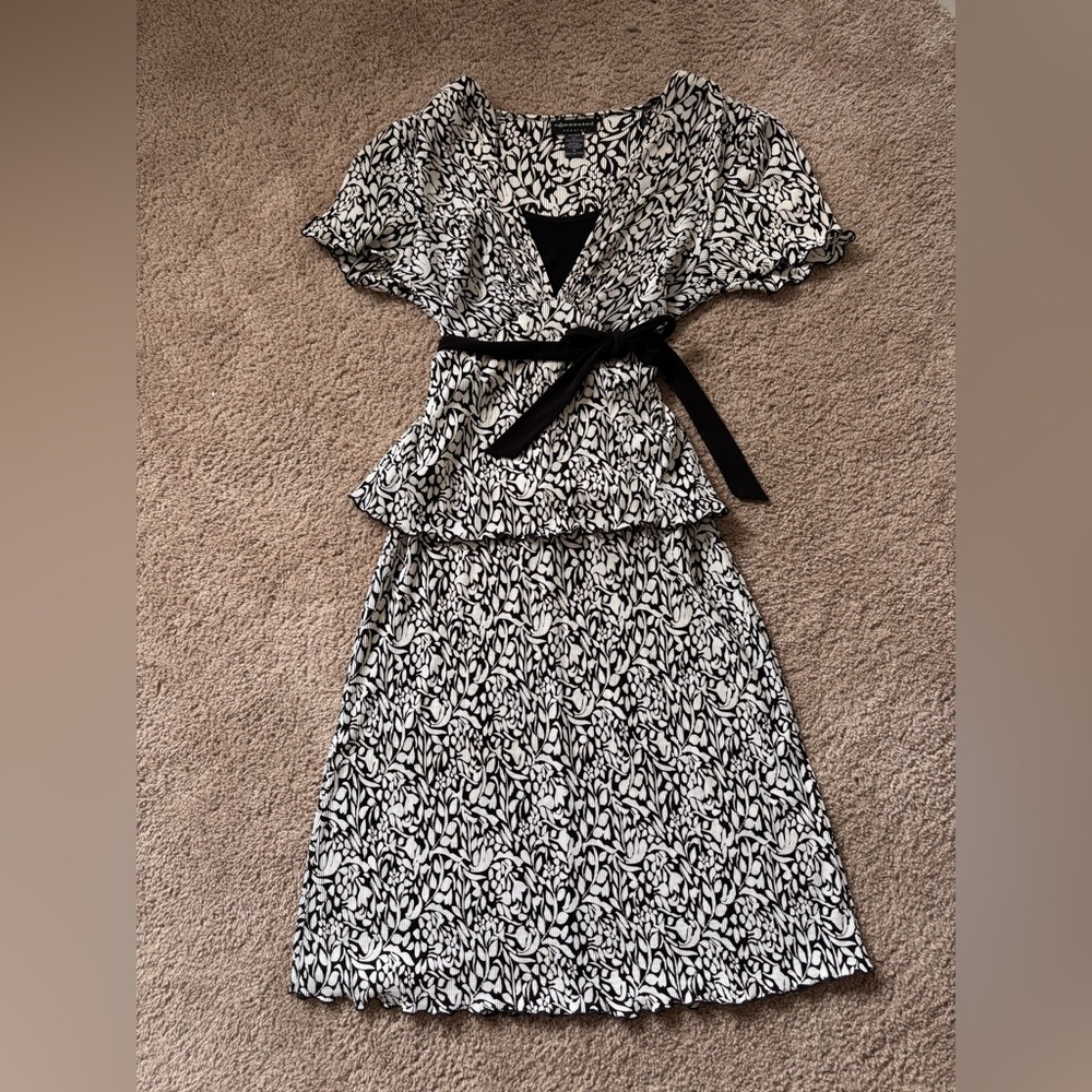 Vintage Black & White Floral Midi Dress